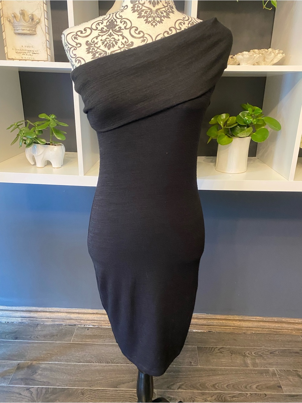 Wilfred Black Strapless Fold-Over Knit Dress